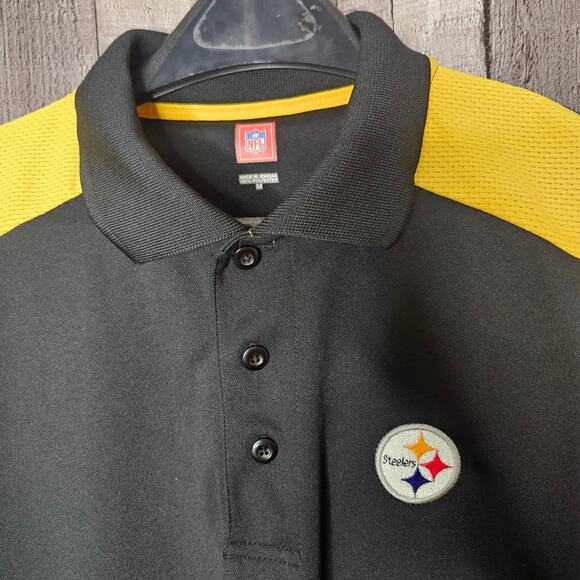 NFL PITTSBURGH STEELERS Polo Shirt Football Team Gift Black Gold Men's Medium - Picture 3 of 7